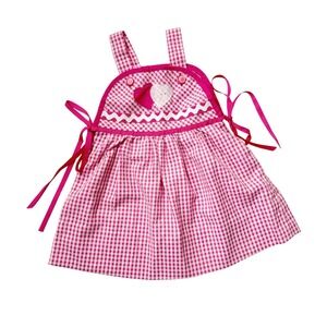 Vintage Handmade Toddler Girls Pink Gingham Heart Valentine Pinafore Dress 2T